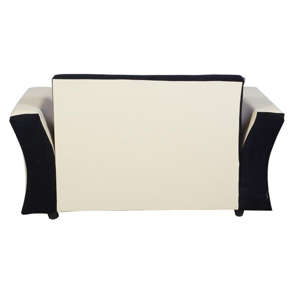 Beverly Sofa Set In Artificial Leather with Black and Cream Italian Fabric with Designer Pillows