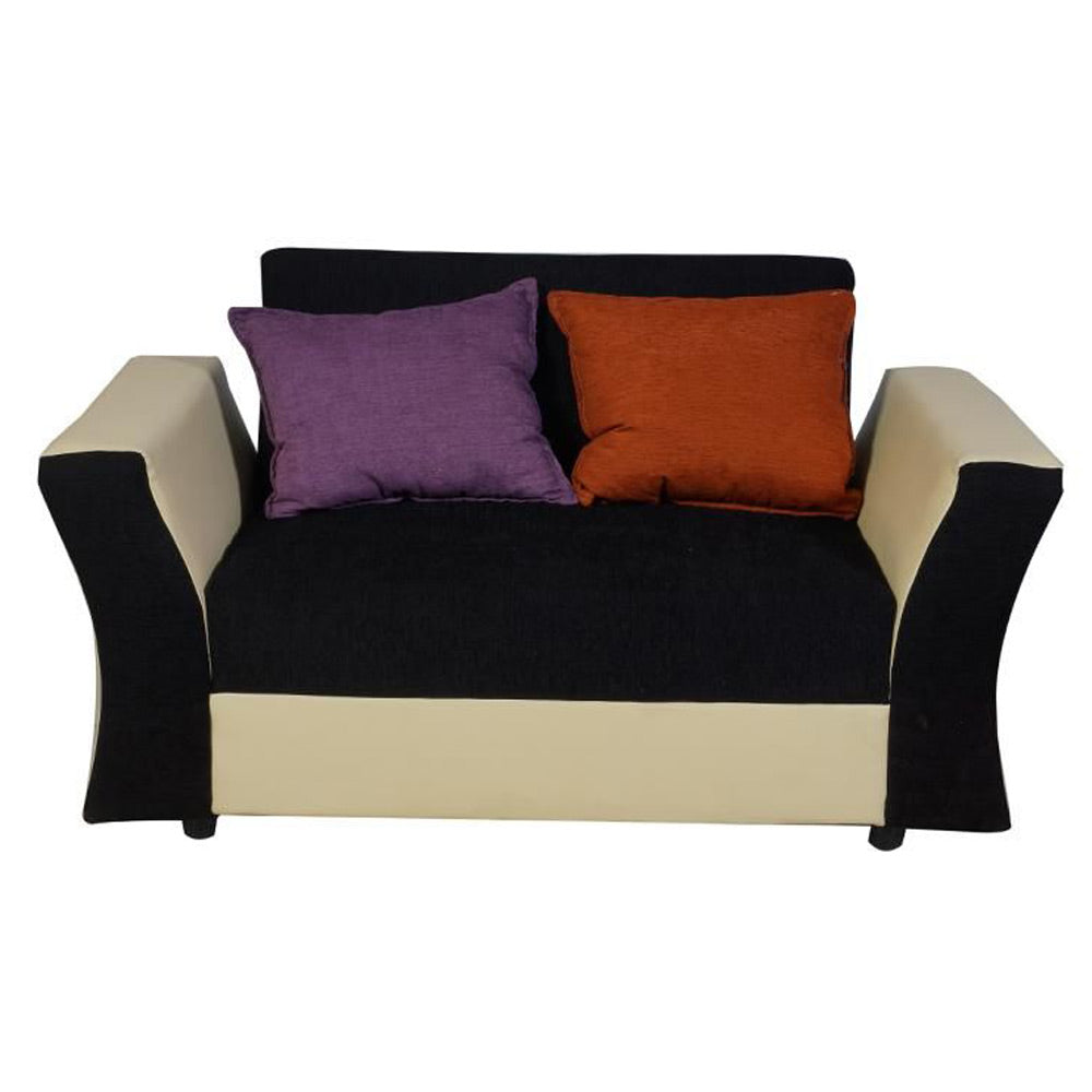 Beverly Sofa Set In Artificial Leather with Black and Cream Italian Fabric with Designer Pillows