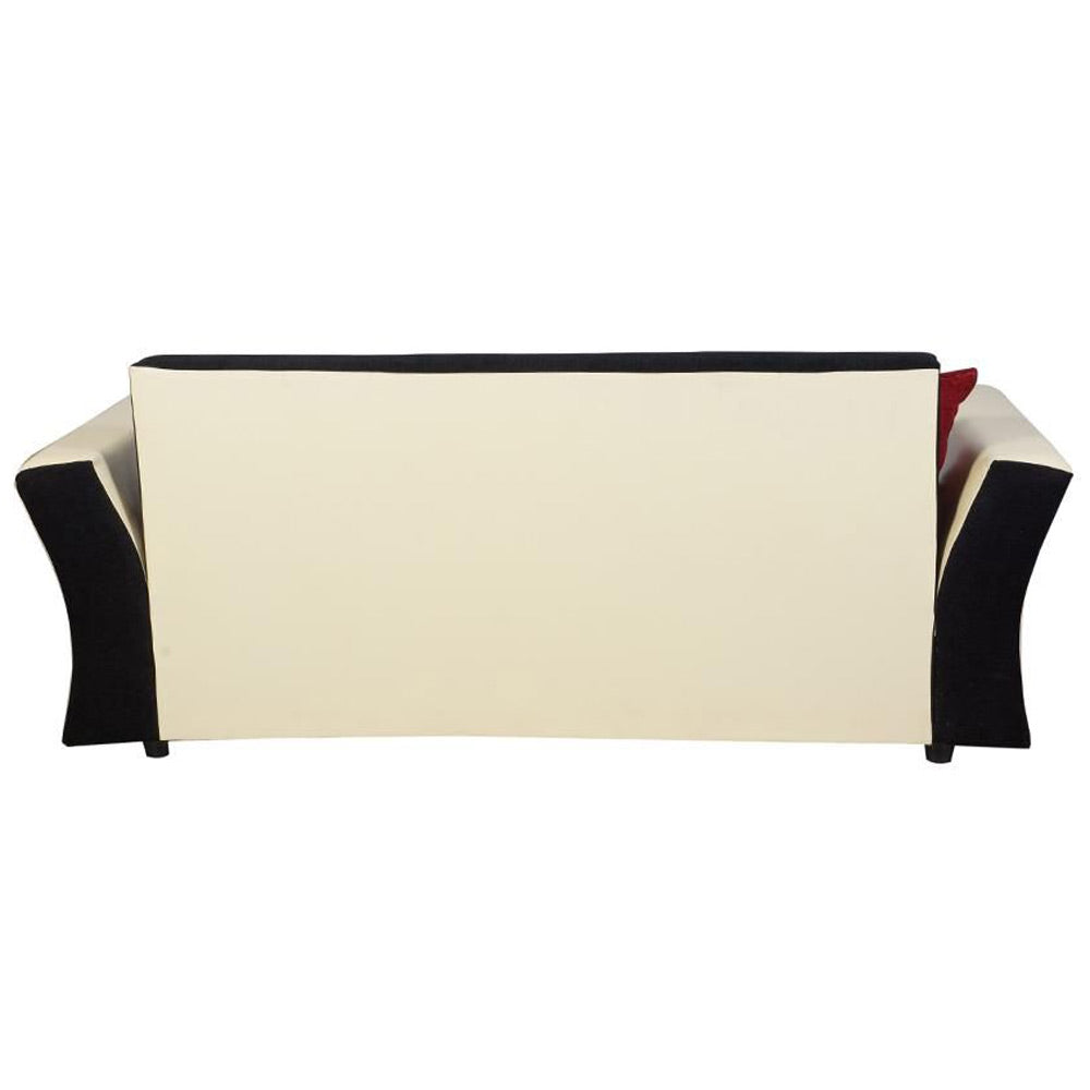 Beverly Sofa Set In Artificial Leather with Black and Cream Italian Fabric with Designer Pillows