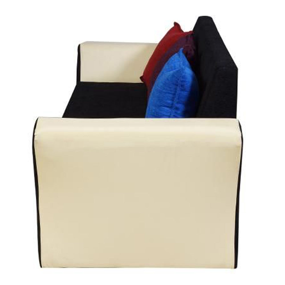 Beverly Sofa Set In Artificial Leather with Black and Cream Italian Fabric with Designer Pillows