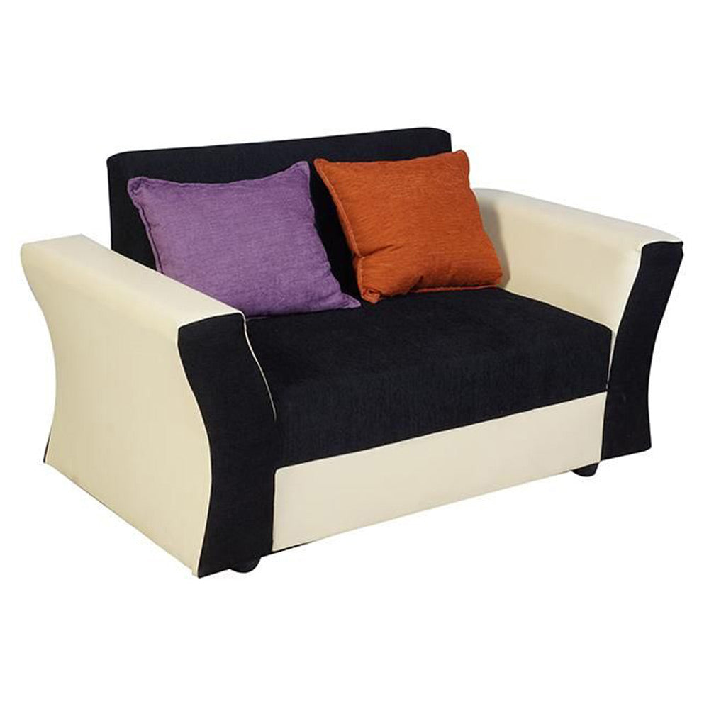 Beverly Sofa Set In Artificial Leather with Black and Cream Italian Fabric with Designer Pillows