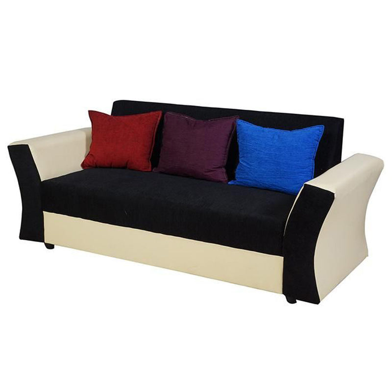 Beverly Sofa Set In Artificial Leather with Black and Cream Italian Fabric with Designer Pillows