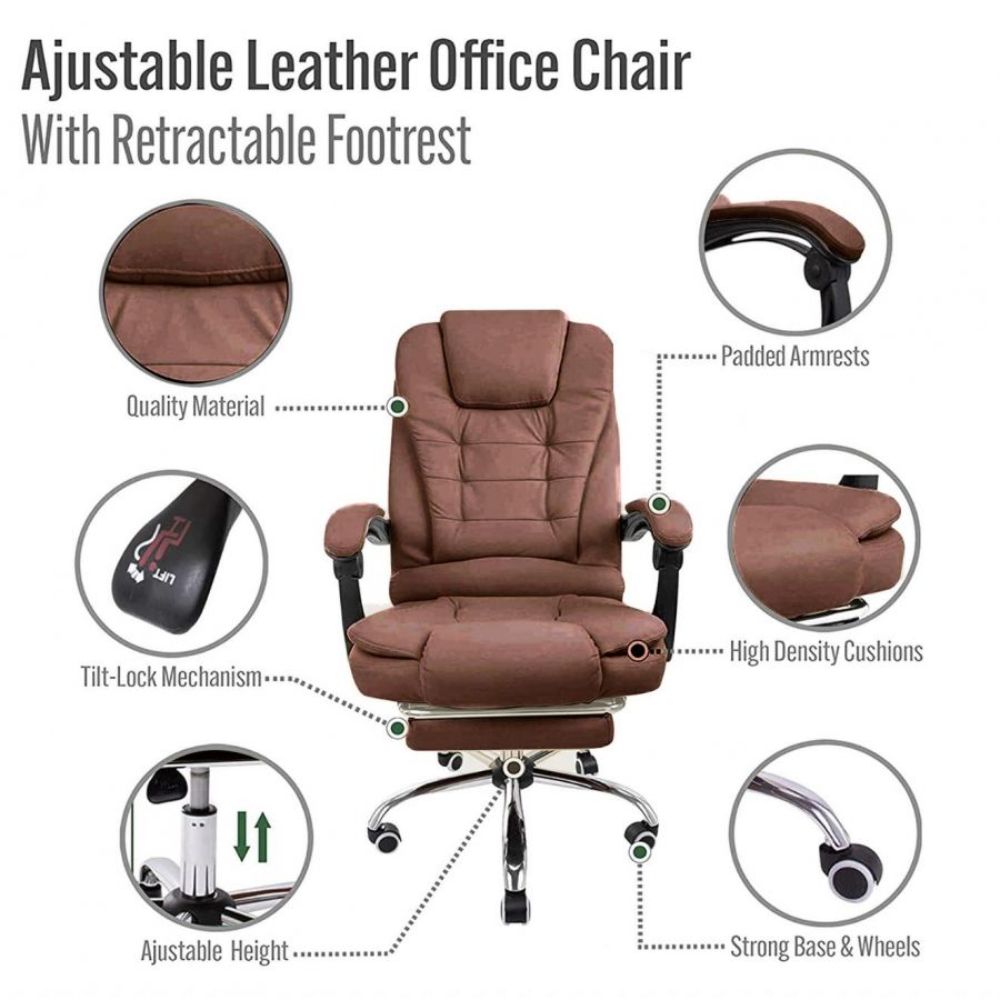 Harward Office Chair With Massager & Footrest In Brown Colour