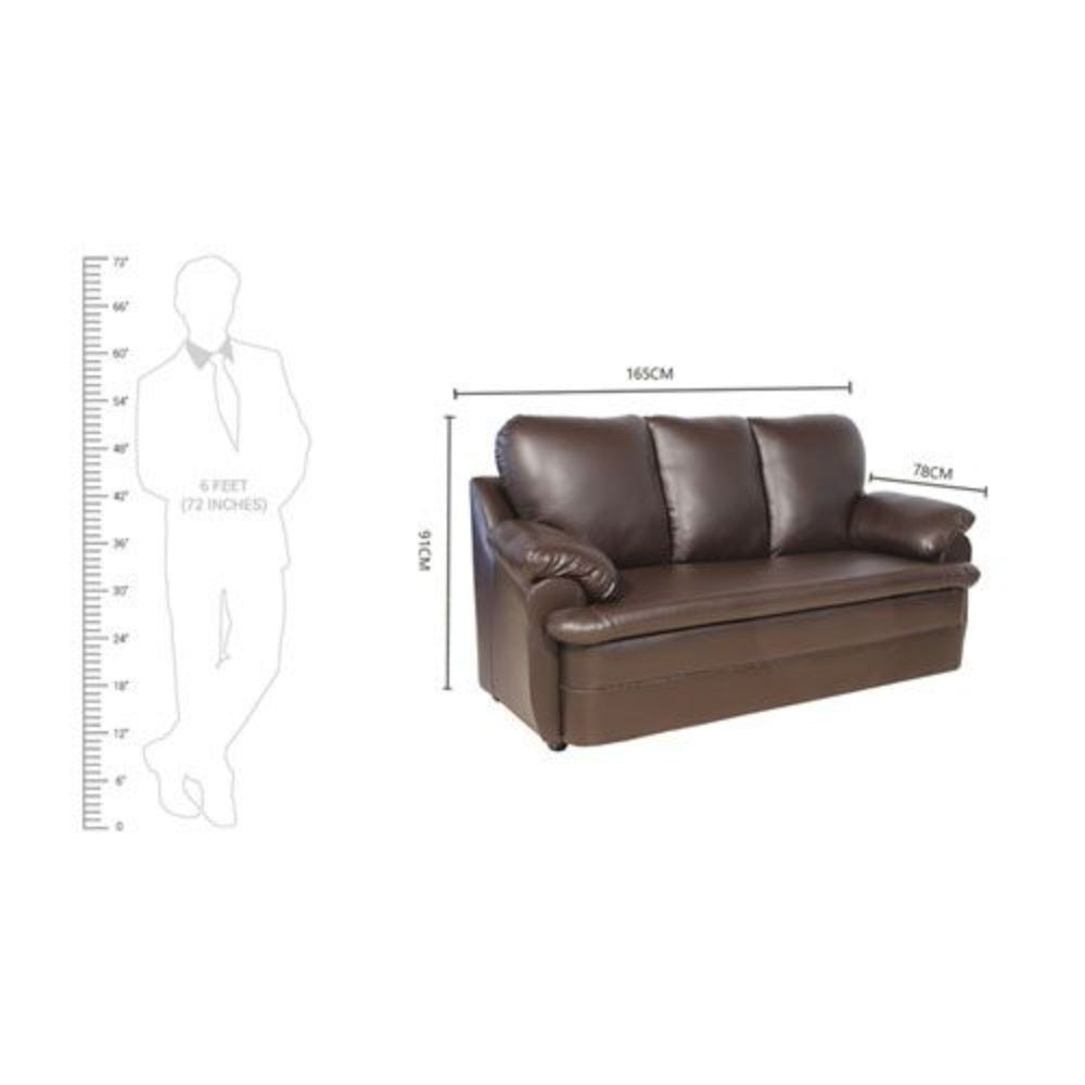 Pisa Solid Wood 3 Seater Micro Fibre Leather Sofa in Dark Brown Colour