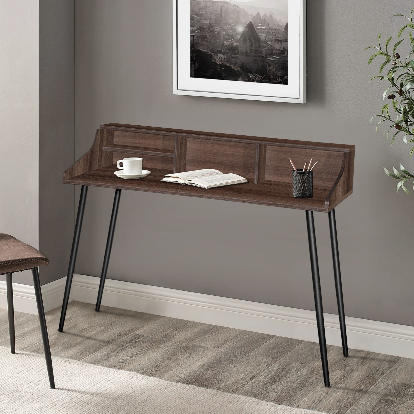 Bantia Engineered Wood Computer Desk (Straight, Finish Color - Walnut, Knock Down)