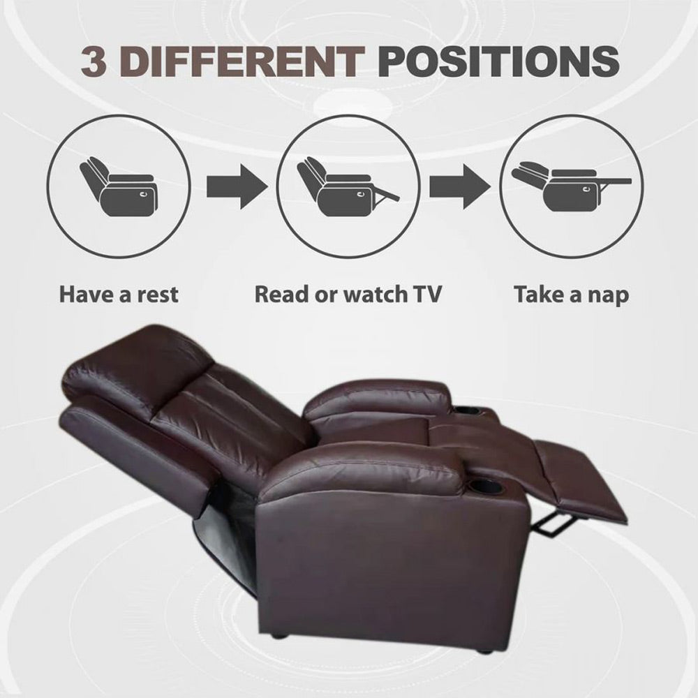 Classy 1 seater Manual Recliner with cupholders in Brown Colour