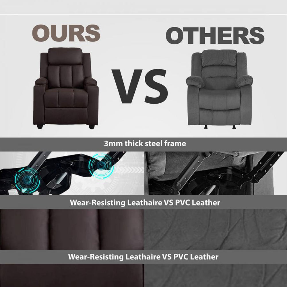 Classy 1 seater Manual Recliner with cupholders in Brown Colour