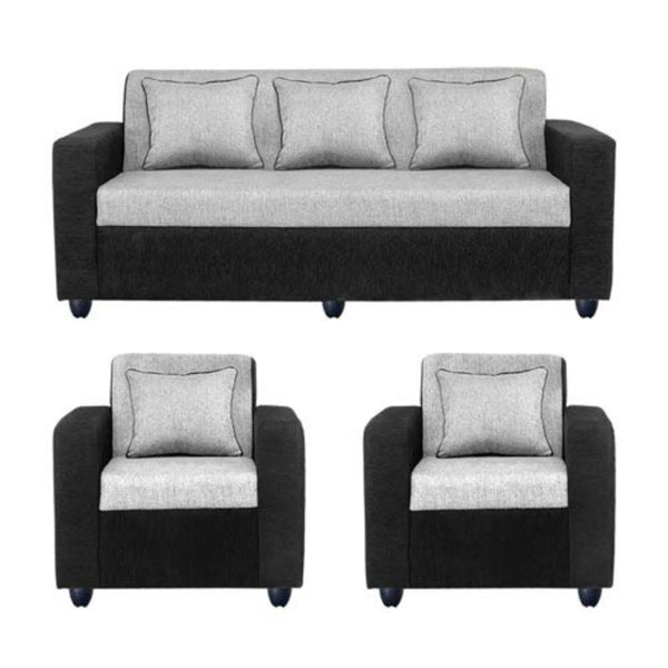 Bantia Tulip Fabric 3+1+1 Sofa Set Black Grey