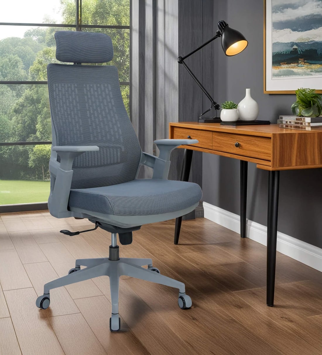Aeronix Breathable Mesh High Back Ergonomic Chair in Grey Colour