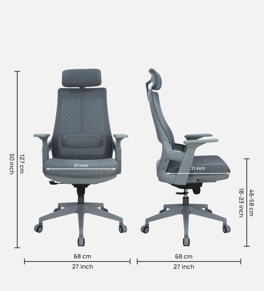 Aeronix Breathable Mesh High Back Ergonomic Chair in Grey Colour