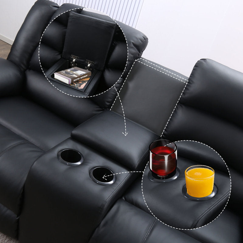 Holly Modern Leather Manual Reclining Sofa with Cup Holders