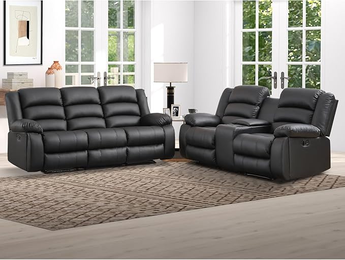 Bantia Faux Leather Manual Recliner Sofa Set, Loveseat Reclining Sofa