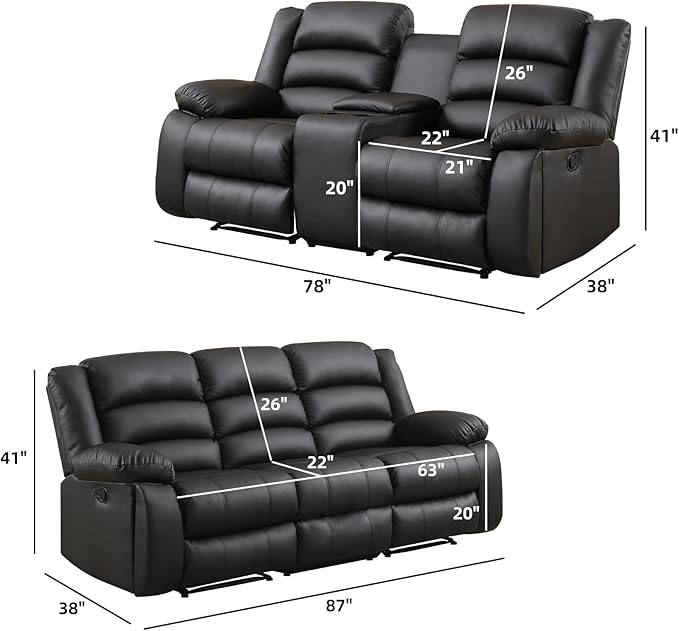 Bantia Faux Leather Manual Recliner Sofa Set, Loveseat Reclining Sofa