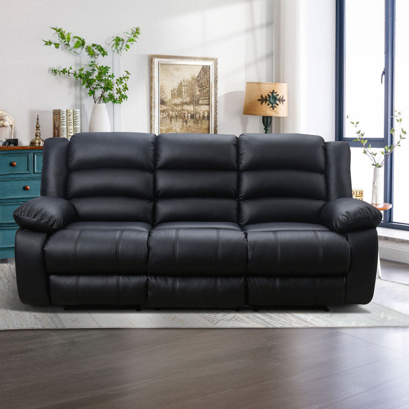 Holly Modern Leather Manual Reclining Sofa with Cup Holders