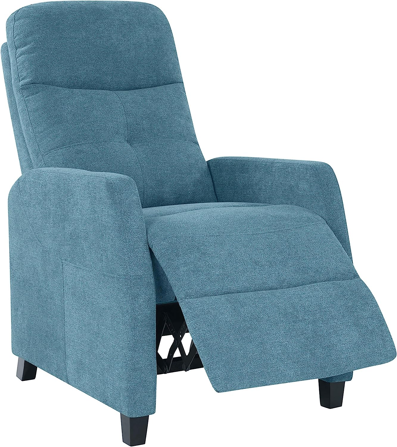 Blue Chenille Upholstered Push Back Recliner Chair