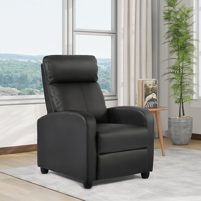 Verna Recliner Chair Massage Recliner Chair Padded Wide Seat Sofa Wingback Single Sofa with Footrest PU Leather Recliner Chair for Living Room,Home Theater