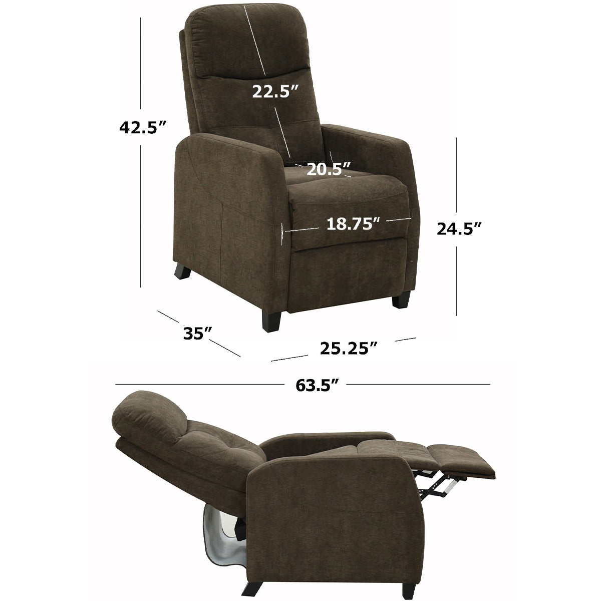 Annika Brown Chenille Upholstered Push Back Recliner Chair