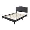 Bantia Dogwood Charcoal Gray Upholstered Queen Platform Bed with Arched Nailhead Headboard