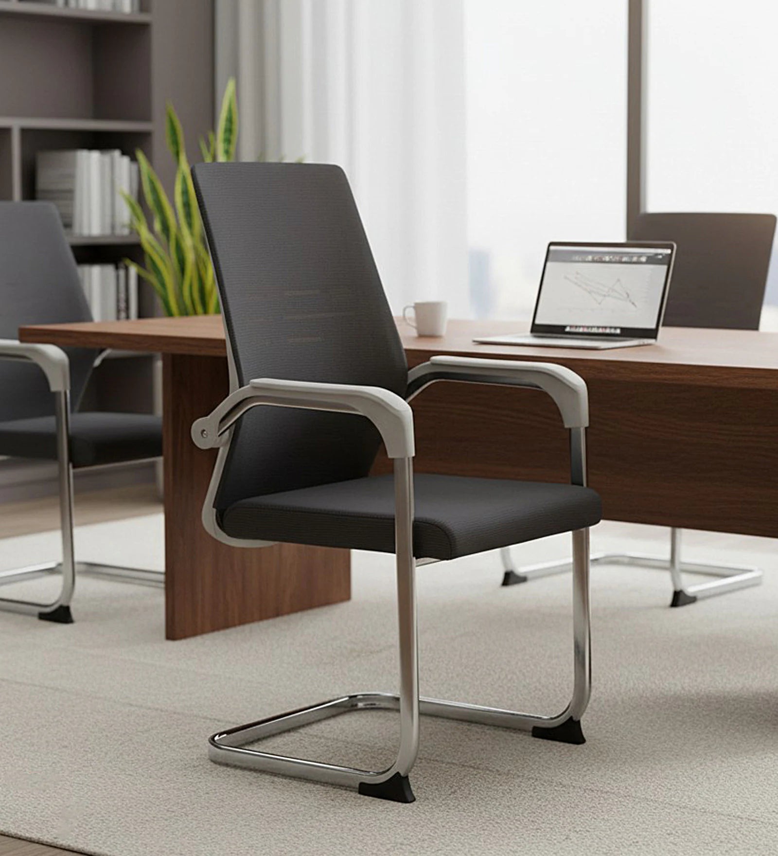 Bantia Fenton Mesh Visitor Chair in White Grey Colour