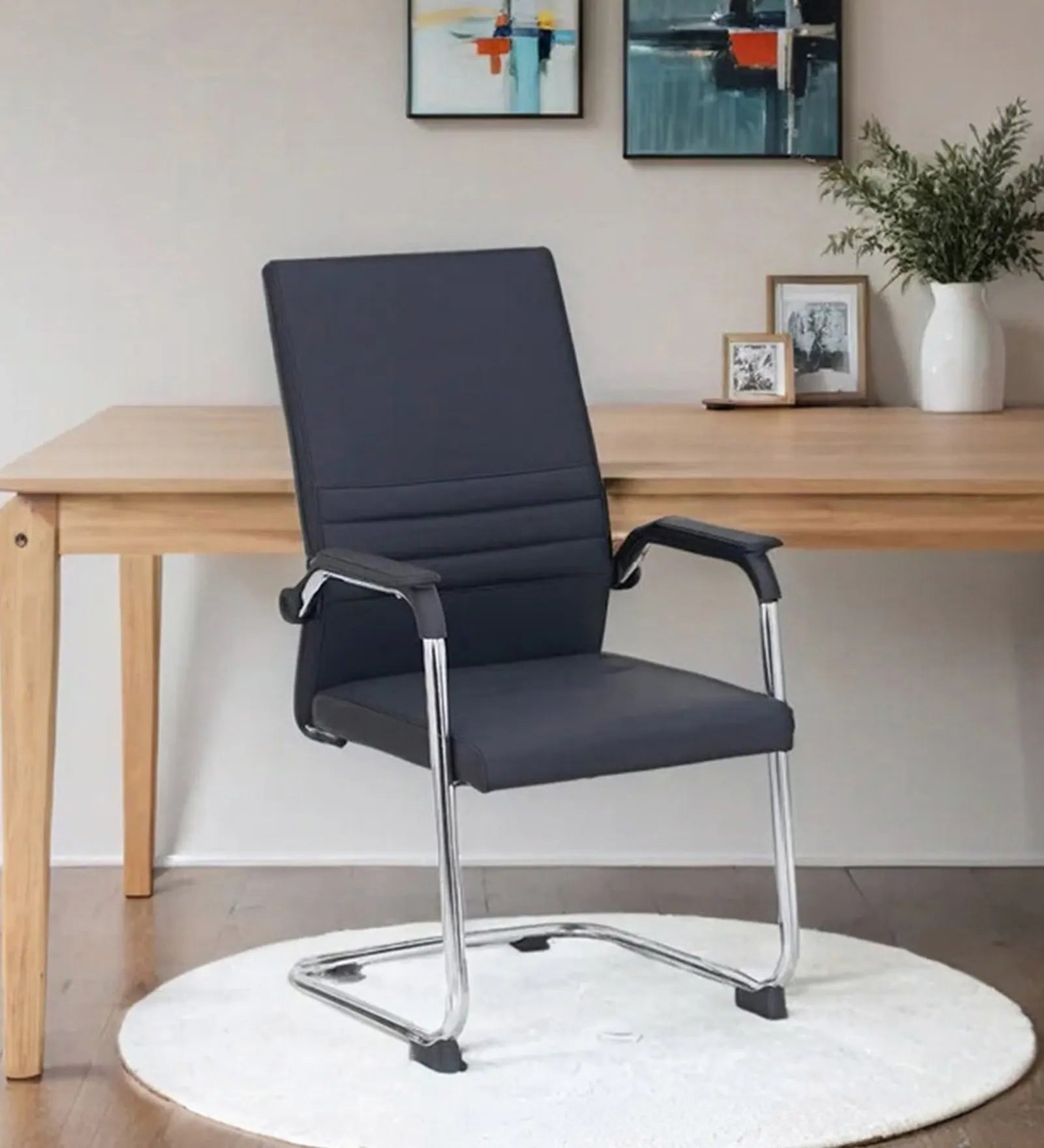 Bantia Melaka Malaysian Leatherette Visitor Chair In Black