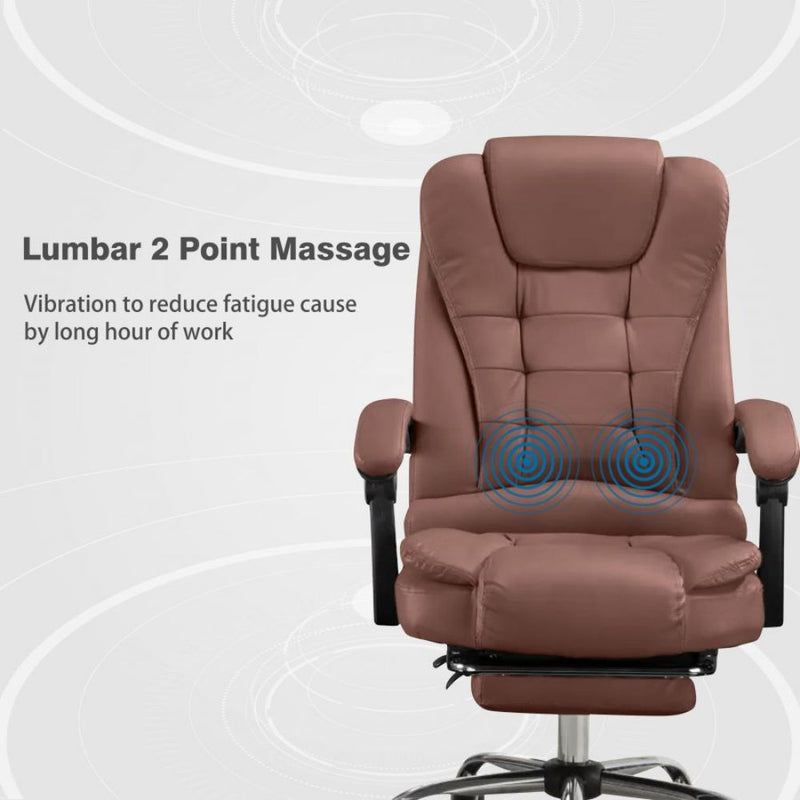 Harward Office Chair With Massager & Footrest In Brown Colour