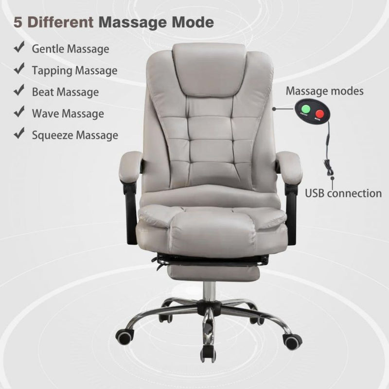 Harward Office Chair With Massager & Footrest In Khaki Colour