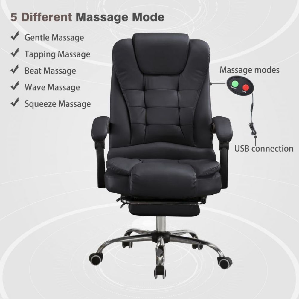 Harward Office Chair With Massager Footrest In Black Colour