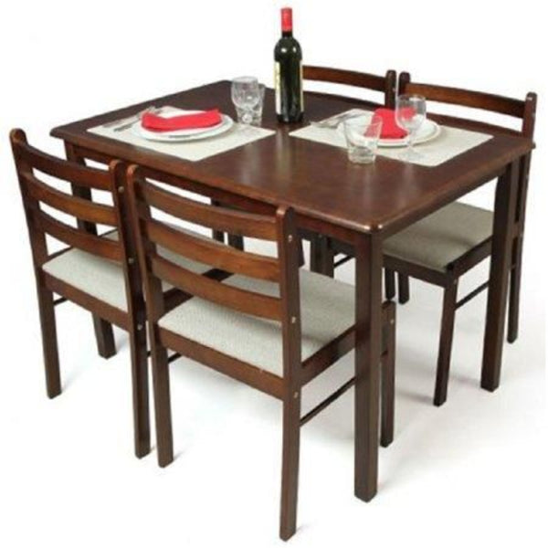 Lockport Veneered Solid Wood 4 Seater Dining Table With Cushion Seats in Cappuccino Colour