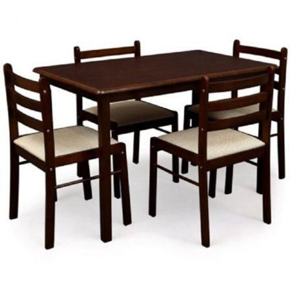 Lockport Veneered Solid Wood 4 Seater Dining Table With Cushion Seats in Cappuccino Colour