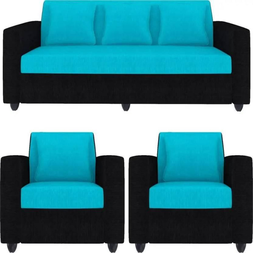 Bantia Albania Fabric 3 + 1 + 1 Aqua Blue & Black Sofa Set