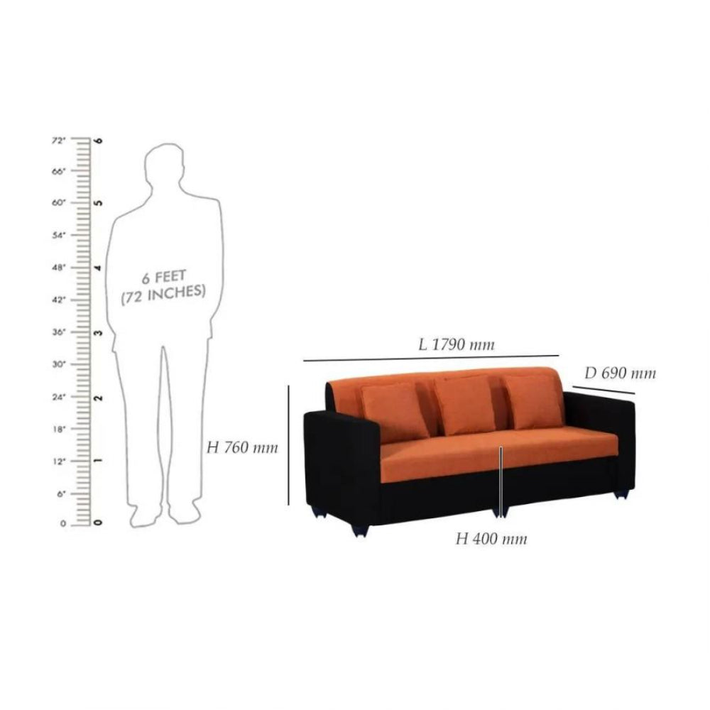 Bantia Albania Fabric 3 Seater Sofa (Color-Orange)