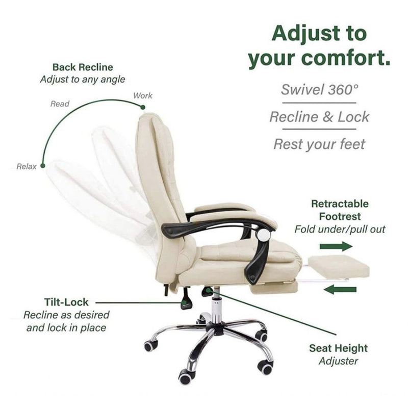 Harward Office Chair With Massager & Footrest In Beige Colour