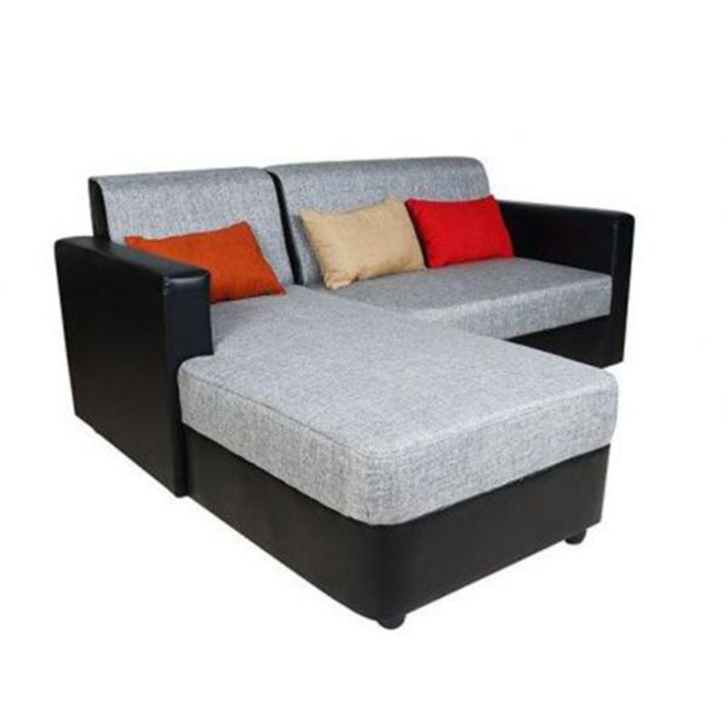 Dublin 2+1 Seater + Lounger in Fabric and Blended Silk Multi Colour Pillows and Black Art Leather