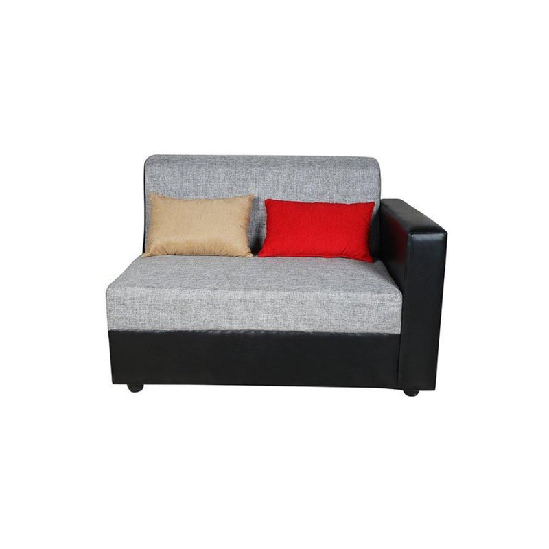 Dublin 2+1 Seater + Lounger in Fabric and Blended Silk Multi Colour Pillows and Black Art Leather