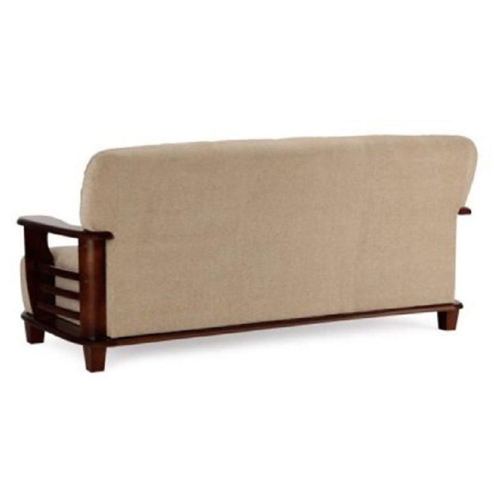 Moscow Teakwood Sofa Set with Cream Colour Cotton Upholstery in Walnut Finish