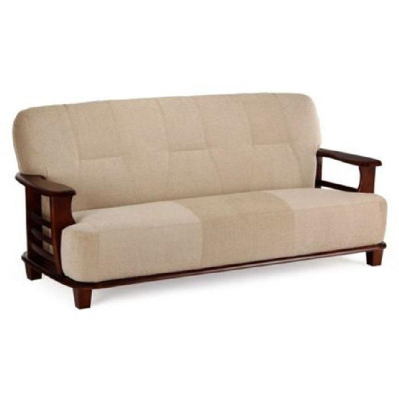 Moscow Teakwood Sofa Set with Cream Colour Cotton Upholstery in Walnut Finish