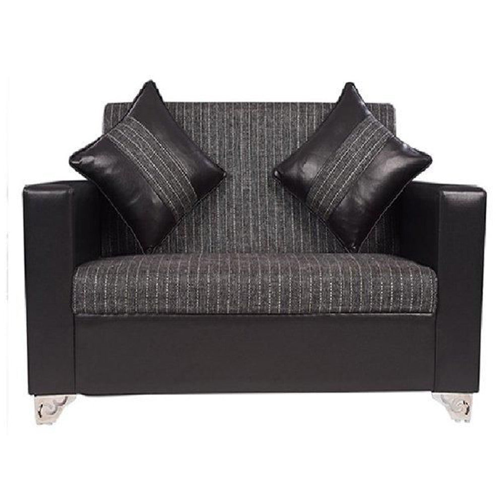 Brazil Hard Wood Two Seater Sofa in Charcoal Grey Nylon Fabric and Black PU Letherite