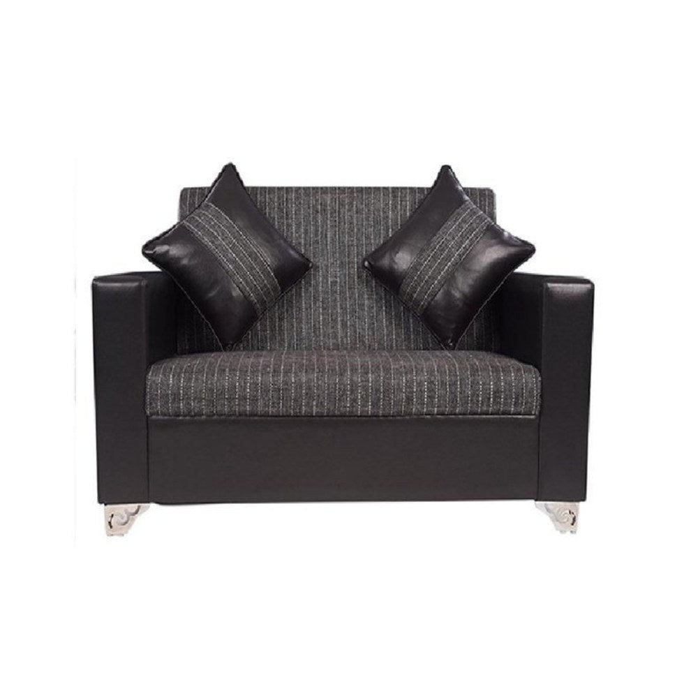 Brazil Hard Wood Two Seater Sofa in Charcoal Grey Nylon Fabric and Black PU Letherite