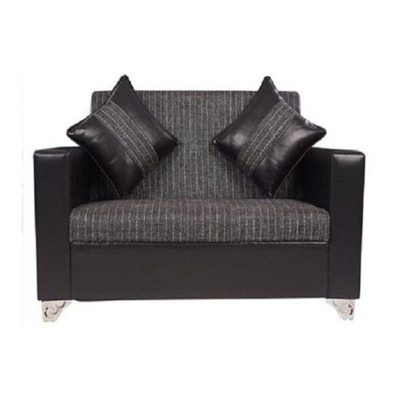 Brazil Hard Wood Two Seater Sofa in Charcoal Grey Nylon Fabric and Black PU Letherite