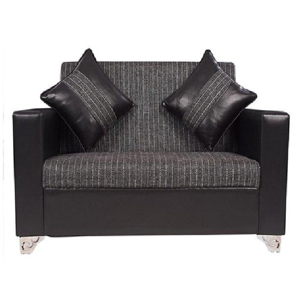 Brazil Hard Wood Two Seater Sofa in Charcoal Grey Nylon Fabric and Black PU Letherite