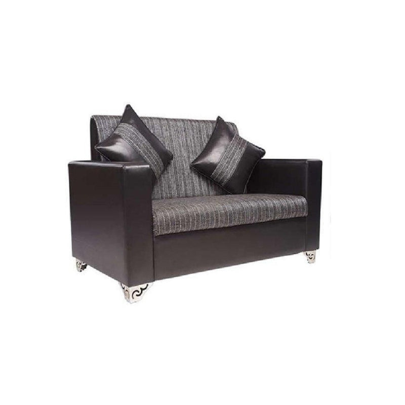 Brazil Hard Wood Two Seater Sofa in Charcoal Grey Nylon Fabric and Black PU Letherite