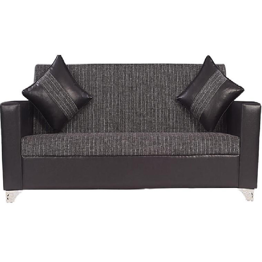 Brazil 2+1+1 Black Leatherite Sofa Set with Grey and Black Calico Fabric Upholstery