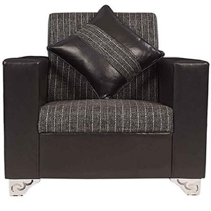 Brazil 2+1+1 Black Leatherite Sofa Set with Grey and Black Calico Fabric Upholstery