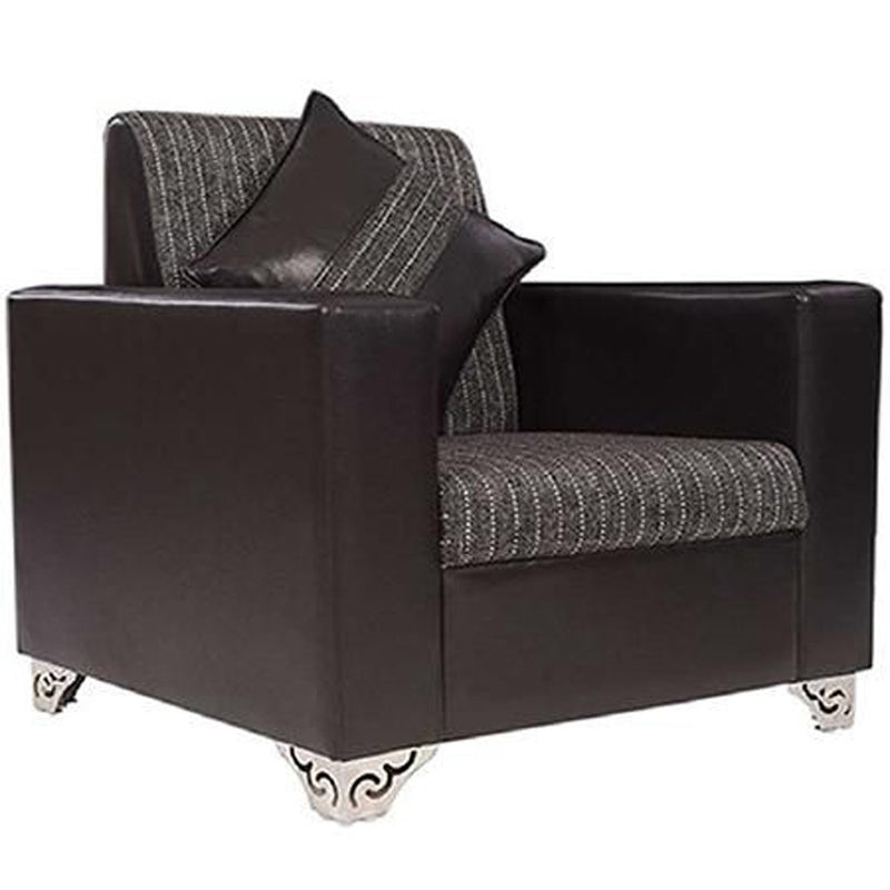 Brazil 2+1+1 Black Leatherite Sofa Set with Grey and Black Calico Fabric Upholstery