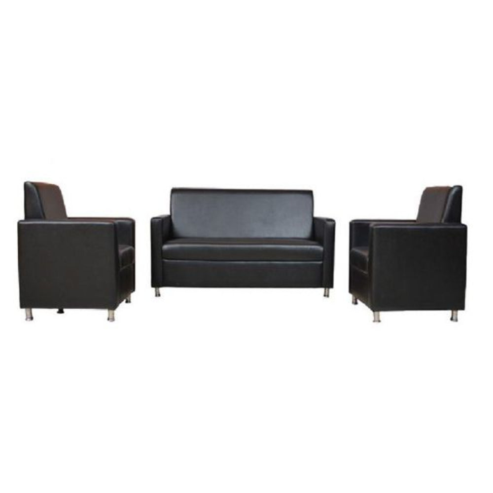 Sofia Hard Wood Leatherette Sofa Set in Black Colour with Brocade Finish