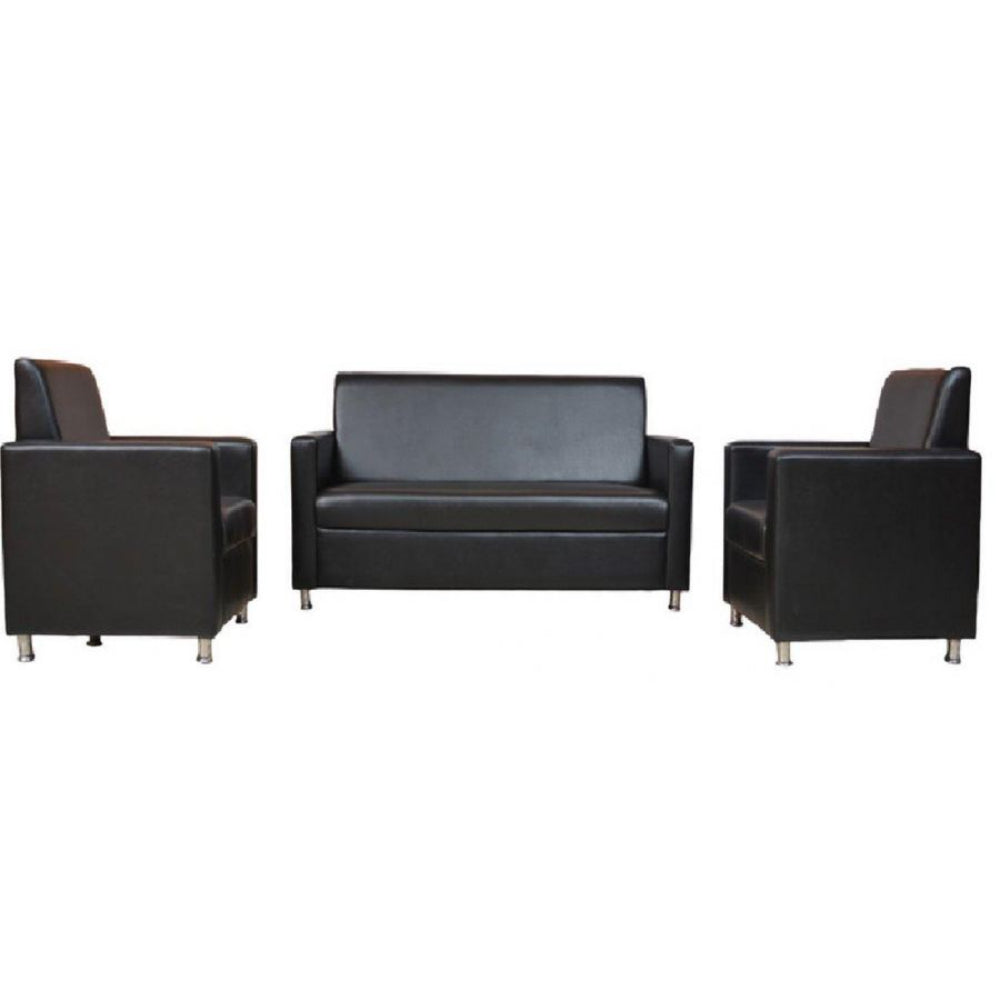 Sofia Hard Wood Leatherette Sofa Set in Black Colour with Brocade Finish