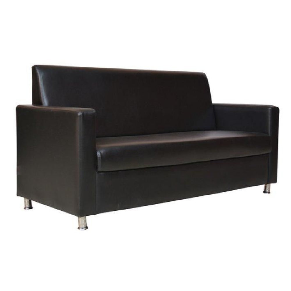 Sofia Hard Wood Leatherette Sofa Set in Black Colour with Brocade Finish