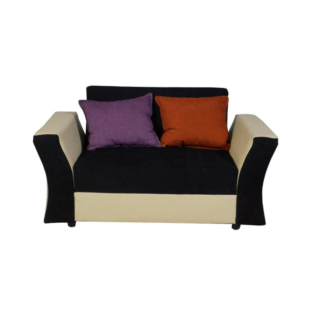 Beverly Sofa Set In Artificial Leather with Black and Cream Italian Fabric with Designer Pillows