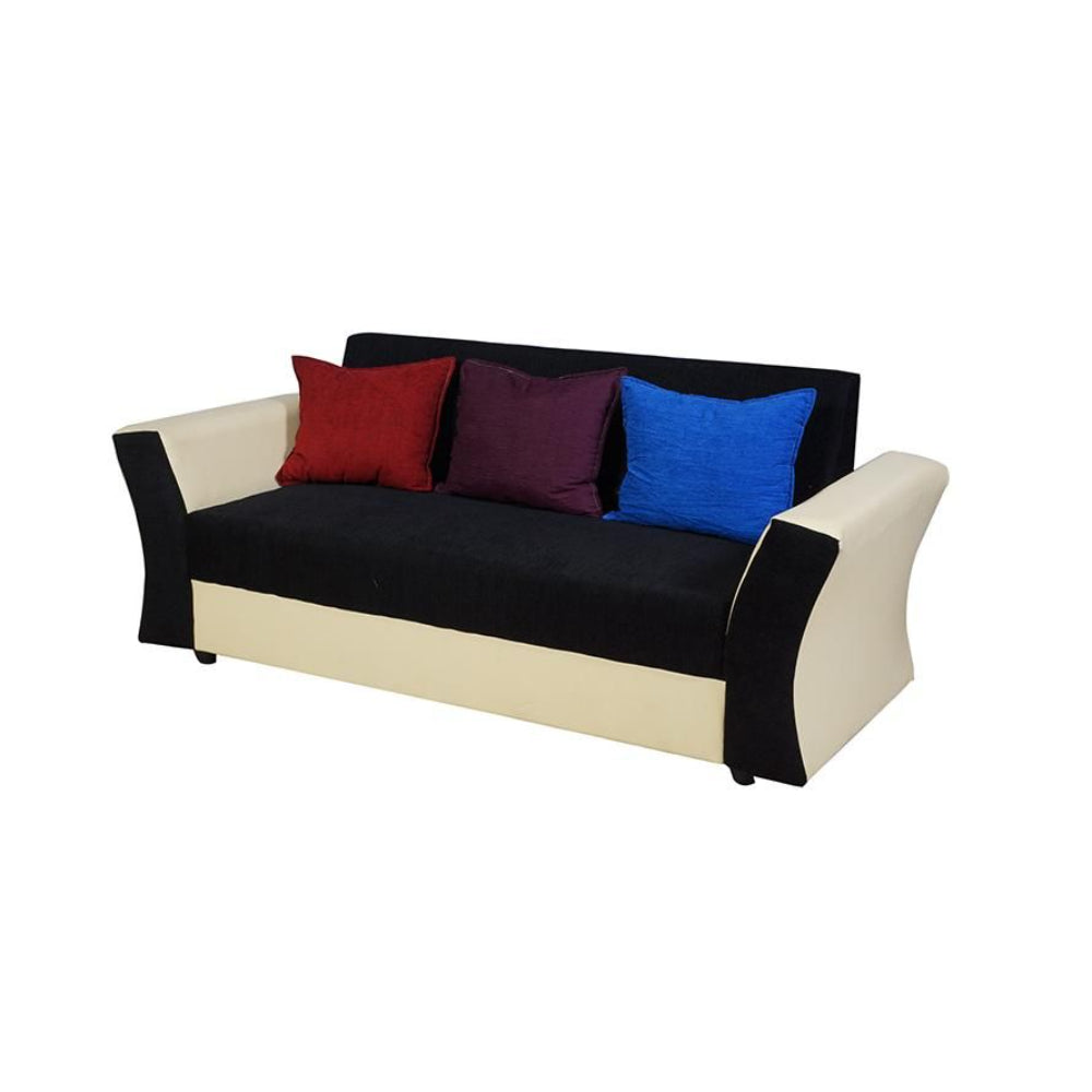 Beverly Sofa Set In Artificial Leather with Black and Cream Italian Fabric with Designer Pillows