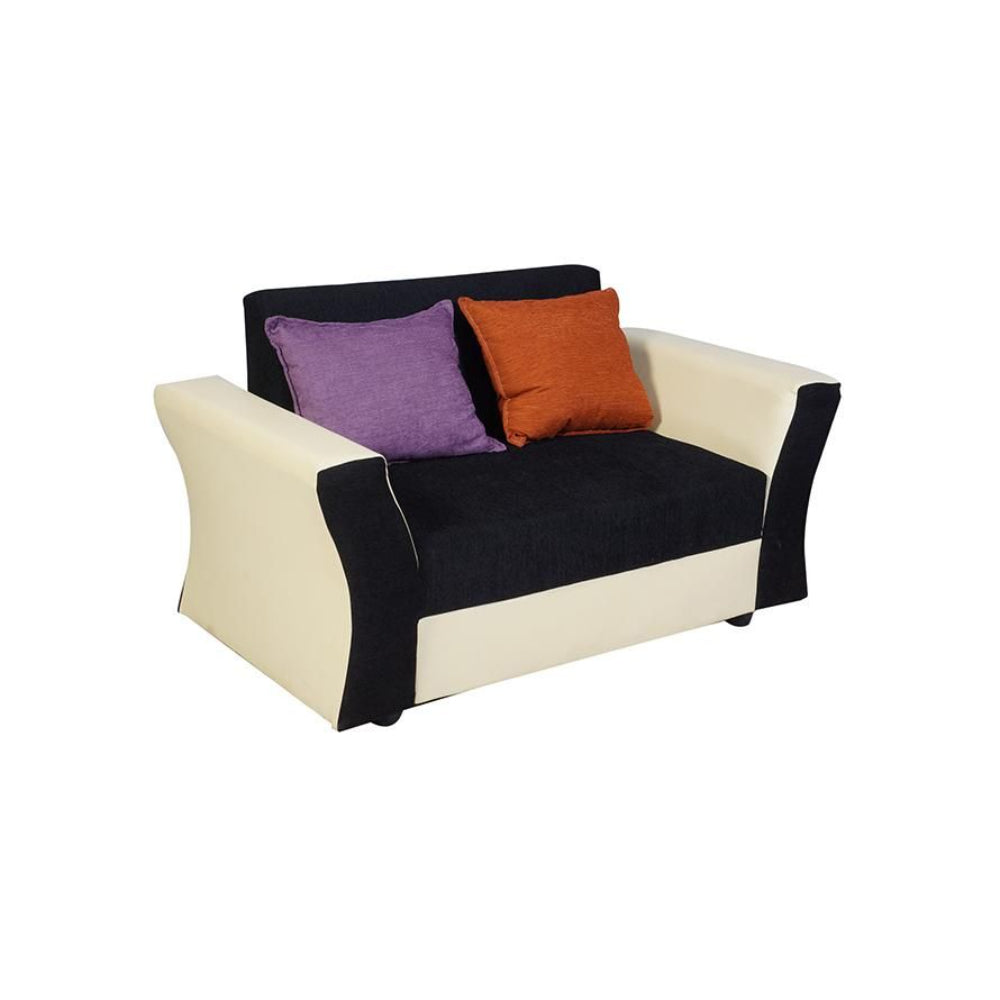 Beverly Sofa Set In Artificial Leather with Black and Cream Italian Fabric with Designer Pillows